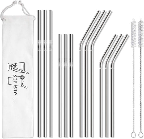 Hiware 12-Pack Reusable Stainless Steel Metal Straws with Case - Long Drinking Straws for 30 oz and 20 oz Tumblers Dishwasher Safe - 2 Cleaning Br...