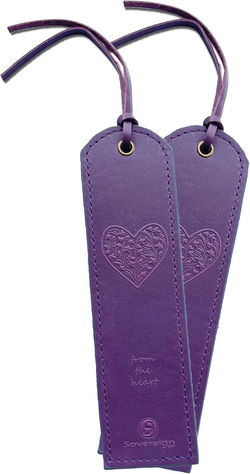 Leather Bookmark Handmade with Purple Heart Design - 2 Genuine Leather Book Marks - Unique Bookmarks for Men Women and Kids | Great Book Lover Gif...