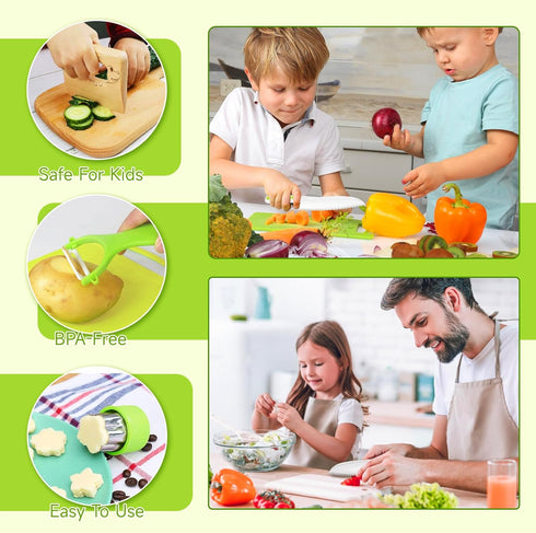 Suhctuptx Kids Knife Set For Real Cooking, Kids Kitchen Knives with Cutting Board Crinkle Cutters Food Conversion Chart & Cleaning Tools, Christma...