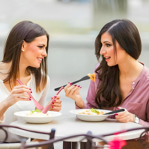 Large Reusable Utensils Set with Case, 2 Sets Portable Cutlery Set for Adults, Travel Fork Spoon Knife for Camping Work Picnic (Pink, Black)...