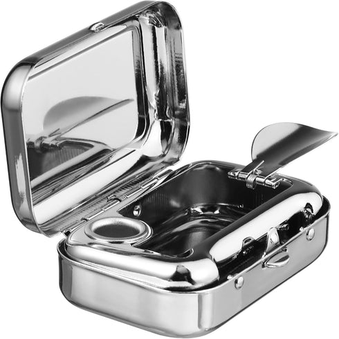 GARNECK Mini Compact Stainless Steel Portable Ashtray, Car Supplies White Patch Ashtray with Lid...