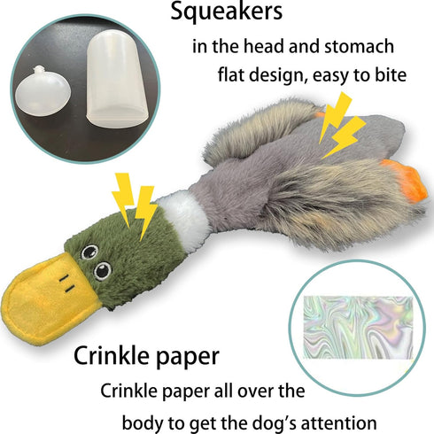 No Stuffing Dog Toys 3 Pack, Squeaky Dog Toys for Large Dogs, Plush Toys for Aggressive Chewers, Indestructible Crinkle Paper Duck Dog Toy, Puppy ...