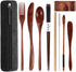 Wooden Utensils for Eating with Updated Case Reusable Bamboo Cutlery Set 9 Pcs Travel Utensils Wooden Bamboo Fork and Spoon Set Wood Flatware Set ...