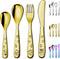 Berglander Gold Toddler Utensils 4 Pieces Golden Titanium Plating Kids Silverware Set, Children Safe Forks and Spoons Flatware, Mirror Polished Sm...