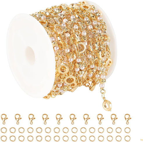 KYUNHOO 13 Feet Gold Plated Necklace Chain Bulk on Spool Beads Hollow Circle Decoration Solid Brass Chain Links with Lobster Clasps and Jump Rings...