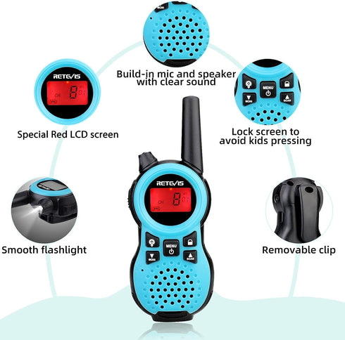 Retevis RT38 Walkie Talkies for Kids,Kids Toys for 6-12 Year Old Boy Girl,Mini Size USB Port,Long Range FRS Radio,Camping Hiking Outdoor(Blue 1 Pa...