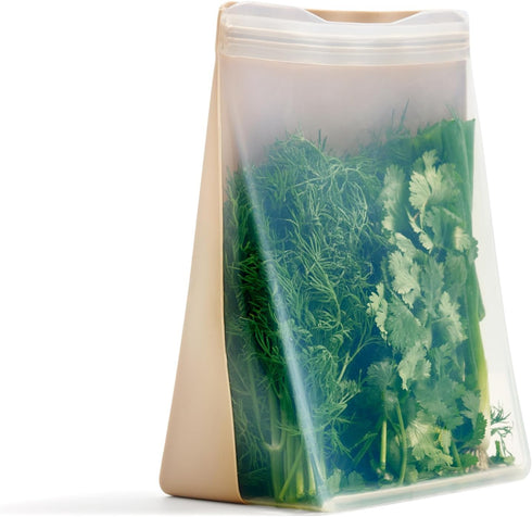 W&P Porter Silicone Reusable Storage Bag, Sandwich (50oz Stand-Up), Oat, Food Storage Container, Microwave and Dishwasher Safe, Easy Cleaning...