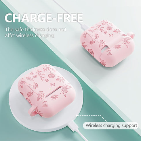 Compatible with Airpods Case - Flower Engraved Soft Silicone Case for Airpods 2nd Generation Case - Cute Case for Airpods Case 1st/2nd Generation ...