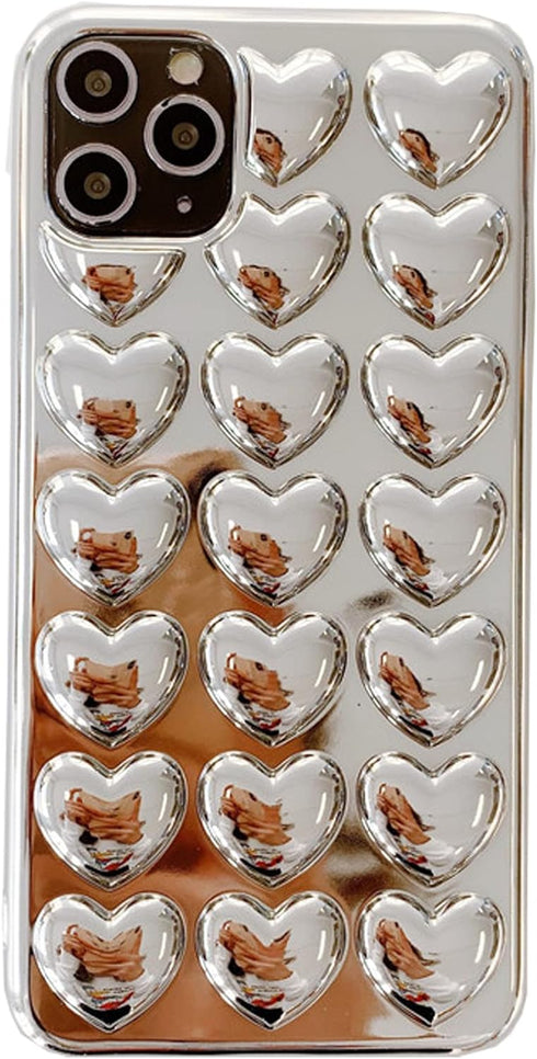 Silver Phone 13/14 Case Cute Heart 3D Tin Foil Pleated Luxury Phone Cover for Women Girls Cool Bling Designer Soft Slim Case for 13/14 (Heart)......