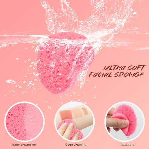 50-Count Heart Shape Compressed Facial Sponges, 100% Natural Cosmetic Spa Sponges for Facial Cleansing for Daily Facial Cleansing, Exfoliating Mas...