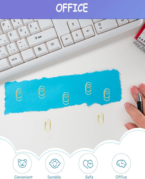 100 Pack Gold Love Heart Shaped Paper Clips, 0.8inch Small Paper Clips for Funny, Small Mini Paperclips Paper Clamps for Office School Home Desk O...