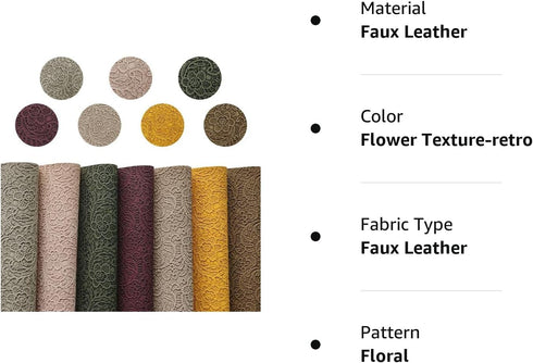 8''x12''(21cmx30cm) Flower Textured Embossed Faux Leather Sheets Retro Autumn Color Synthetic Fabric for Leather Bows Making Crafts DIY Handmade M...