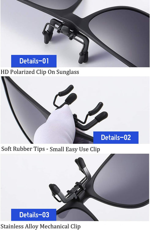 Polarized Clip-on Sunglasses TR90 Frame Flip Up Driving Glasses For Prescription Glasses...