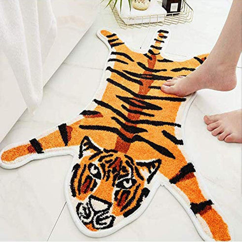 Tiger Printed Rug/Mat for Bathroom, Faux Tiger Non-Slip Door Mat Area Rug Absorbent Bathtub Rug for Small Home Decor Animal Printed Carpet Bathroo...