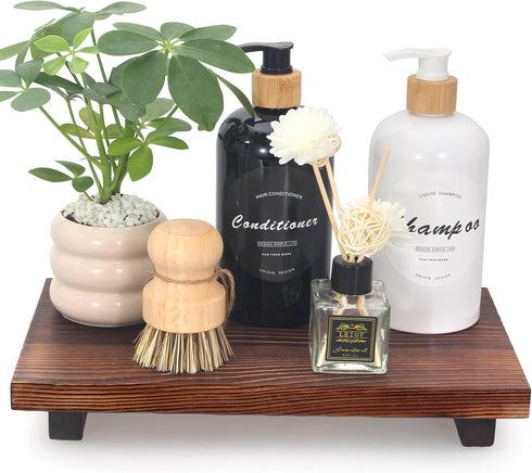 Wooden Bathroom Counter Tray Organizer Kitchen Soap Sink Tray Decor Farmhouse Wood Risers Modern Dish Soap Dispenser Holder Pedestal Stand Bathroo...