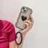 Black Heart Phone Case Compatible with iPhone 14, Cute 3D Love Heart Phone Case, Curly Wave Shape Clear Heart Phone Cover with Round Bracelet for ...