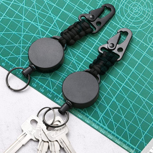 2 Pack Retractable Keychain, Heavy Duty Retractable Badge Holder Reel, Retractable ID Badge Clip Reel with Steel Cable and Carabiner Clip, Badge R...