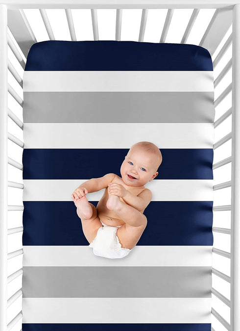 Fitted Crib Sheet for Navy and Gray Stripe Baby/Toddler Bedding - Stripe Print...