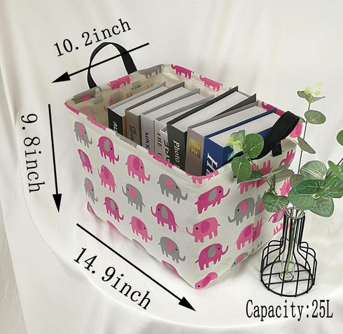 Elephant Print Rectangular Storage Bin Shelf Basket Canvas Fabric Toy Box,Waterproof Coating Nursery Hamper with Handles,Gift Basket for Home,Offi...