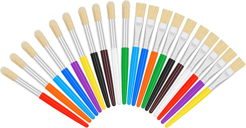 20 Pcs Paint Brushes for Kids, Round and Flat Kids Paint Brushes, Easy Hold and Clean Toddler Paint Brushes, Bristle Craft Paint Brushes for Acryl...