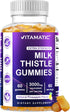 Vitamatic Milk Thistle Gummies - 3000 mg Equivalent - Liver Detox & Anti Oxidant Health - Min. 80% Silymarin Flavonoids - 60 Pectin Based Gummies...
