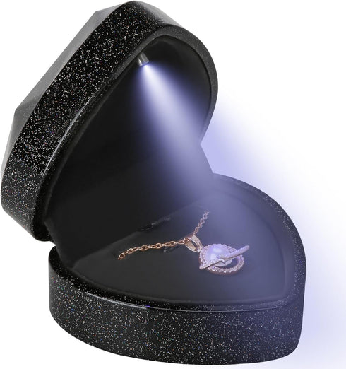LETURE Heart Shaped LED Pendant Necklace Box, Jewelry Gift Boxes for Bracelet Bracelets, Small Jewelry Display with Light for Proposal Engagement ...