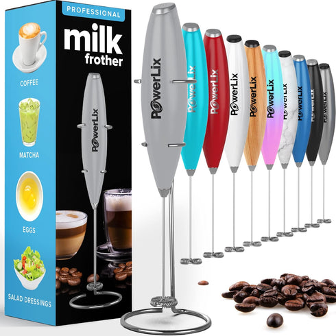 PowerLix Milk Frother Handheld Battery Operated Electric Whisk Foam Maker For Coffee, Latte, Cappuccino, Hot Chocolate, Durable Mini Drink Mixer W...