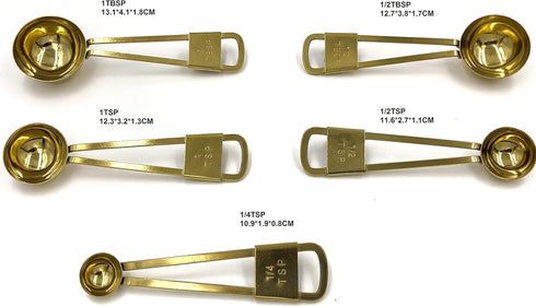 XINLI Measuring cups and spoons set, stainless steel with durable copper plating, plus brown leather buckle...