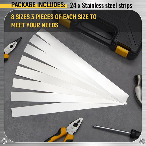 Amylove 24 Pcs 304 Stainless Steel Strips Shim Stock Metal Shims 1" Width x 6" Length Assortment 8 Thickness Sizes Thin Metal Sheet for Kitchen Tr...