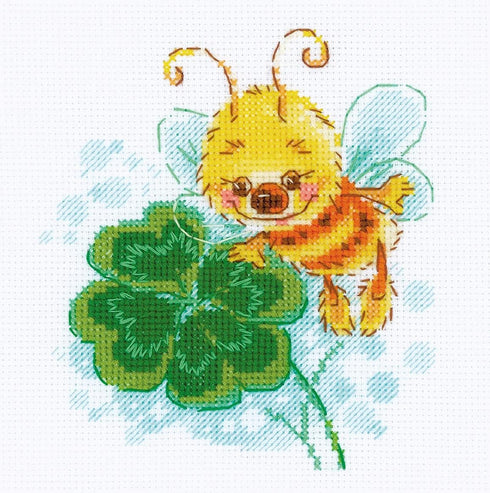 RIOLIS 1969 - Lucky Clover - Counted Cross Stitch Kit 6" x 6" 14 Count AIDA 11 Colors...
