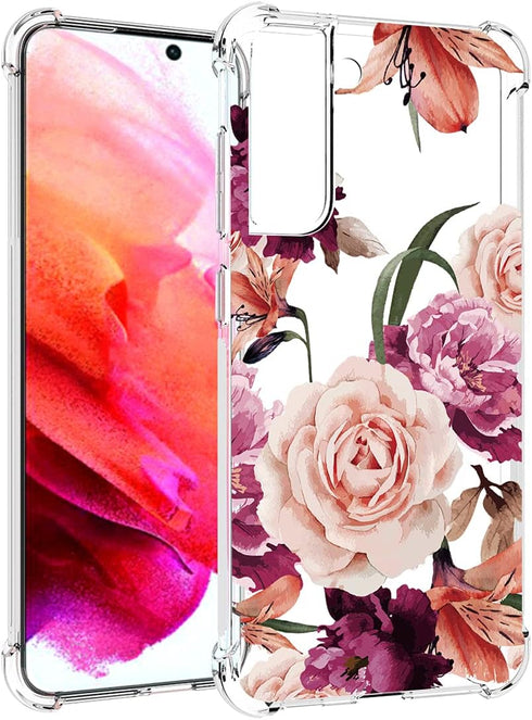 Case for Galaxy S21 FE 5G, Samsung S21 FE 5G Case for Girls Women, Clear Floral Soft Flexible TPU Slim Phone Protective Case Cover for Samsung Gal...