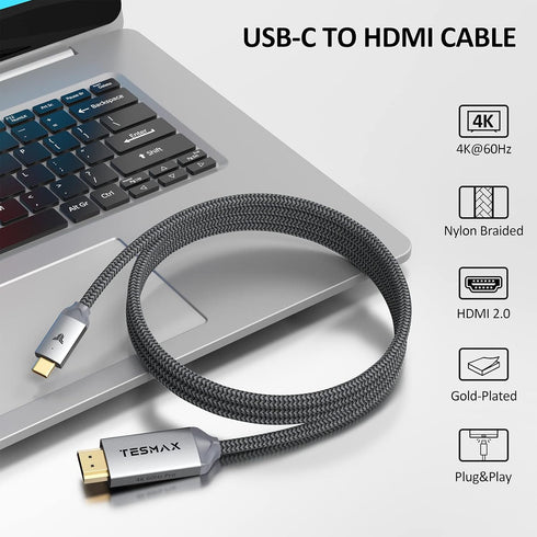 USB C to HDMI Cable, 4K@60Hz USB Type C to HDMI Cable, Thunderbolt 3 Compatible with iPhone, MacBook Pro, iPad Air 4, iPad Pro 2020, MacBook Air, ...