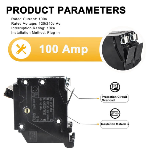 New Upgrade 2100 2-Pole 100-Amp Circuit Breaker, 3/4-Inch Plug-On Molded Case Circuit Breaker, Thermal Magnetic Protection, 100 Amp 10 KAIC, 120/2...
