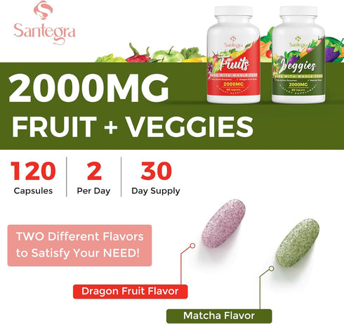 2000 MG Fruits and Vegetables Supplements, Natural Balance Over 35+ Fruits and Vegetables, 100% Whole Food Superfoods Fruit and Veggies Supplement...