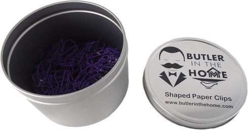 100 Count Eggplant Shaped Paper Clips Great for Paper Clip Collectors or Office Gift - Comes in Round Tin with Lid and Gift Box - Purple...
