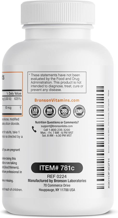 Bronson Vitamin K2 (MK7) with D3 Supplement Bone and Heart Health Non-GMO Formula 5000 IU Vitamin D3 & 90 mcg Vitamin K2 MK-7 Easy to Swallow Vita...