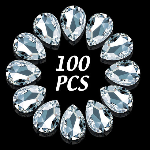 Jadive 100 Pcs 10 x 14 mm Teardrop Rhinestones Crystal Resin Point Back Glass Rhinestones Beads for Crafts Jewelry Making Shoes Dress Faceted Glas...