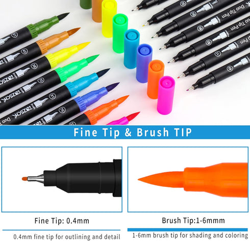 ZSCM Duo Tip Brush Markers Replacement Nib Tips, Include 10 Brush Tips, 10 Fineliner Tips...