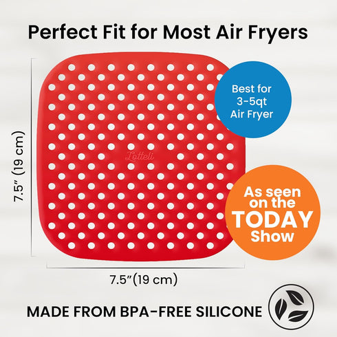 Reusable Air Fryer Liners 3 Pack for 3-5QT or Bigger - 7.5" Square Silicone Airfryer Liner - Easy to Clean Air Fryer Accessories As Seen on the To...