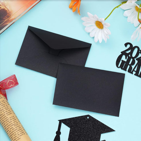 100 Sets Small Black Envelopes with Small Blank Gift Business Card Wedding Invitation Pocket Envelopes for Graduations Wedding Shower Holiday 4.3 ...