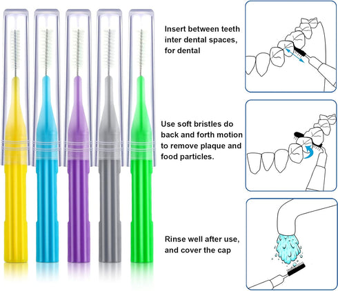 50 Pieces Braces Brush for Cleaner Interdental Brush Toothpick Dental Flossing Head Oral Hygiene Flosser Tooth Cleaning Tool (Light Blue, Purple, ...