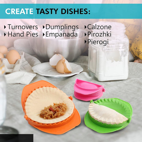 Zoie + Chloe Set of 3 Dough Press - Plastic Pastry Shaper & Empanada Maker Press With Crimped Crust Edges - Kitchen Tools For Making Dumplings, Ha...