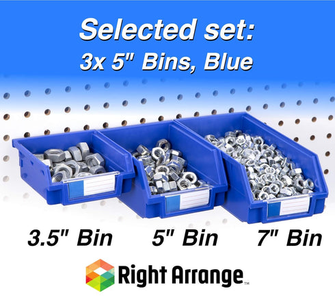 Pegboard Bins - 3 Pack Blue Large - Hooks to Any Peg Board - Organize Hardware, Accessories, Attachments, Workbench, Garage Storage, Craft Room, T...