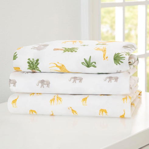 Delta Children Fitted Crib Sheets for Girls and Boys - Crib Sheet for Standard Crib and Toddler Mattresses - 28x52 Inch (Pack of 3), Safari Friend...