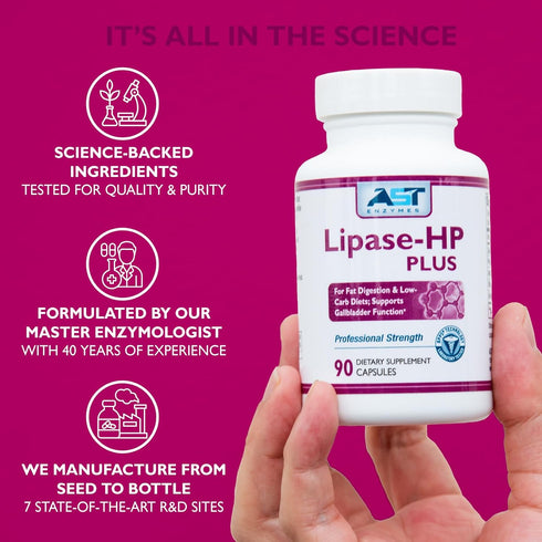 AST Enzymes Lipase-HP Plus – 90 Vegetarian Capsules - Digestive Enzymes for Fatty Foods – Keto Diet Digestive Enzyme Formula...