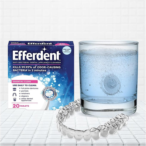 Efferdent Denture & Retainer Cleanser Tablets, Essential Clean, 20 Tablets (Pack of 4)...