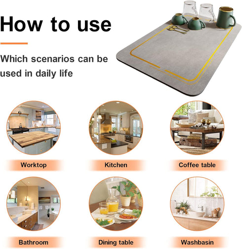 Dish Drying Mat for Kitchen Counter, Dishes, Dish Rack, Coffee Machine, Appliance, Coffee Bar Accessories, Super Absorbent and Quick Drying Mat, L...