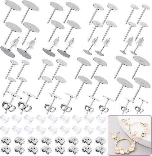 Earring Posts and Backs, Flasoo 700Pcs Stud Earring Making Kit with 300Pcs Stainless Steel Earring Posts and 400Pcs Earring Backs, Earring Supplie...