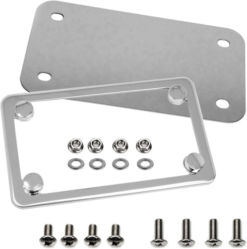 LFPartS Motorcycle Stainless Steel License Plate Frame + Motorcycle License Backing Plate Set...