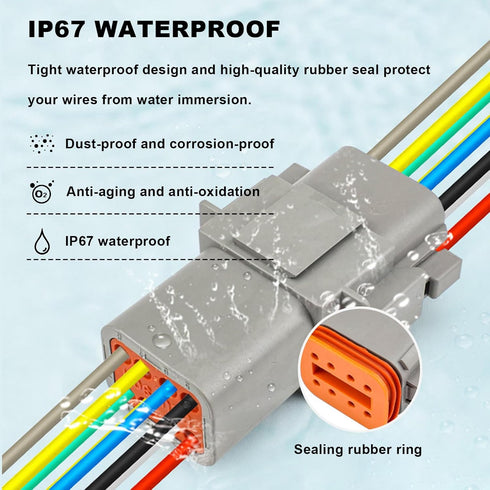 Deutsch DT 8 Pin Connector, 8 Way DT Automotive Waterproof Electrical Connector Male Female Plug Wiring Harness with 16AWG Cable Wire,for Car,Truc...